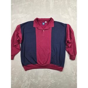 Vintage First Run Polo Sweatshirt Mens L Red Blue Colorblock Collared 90s